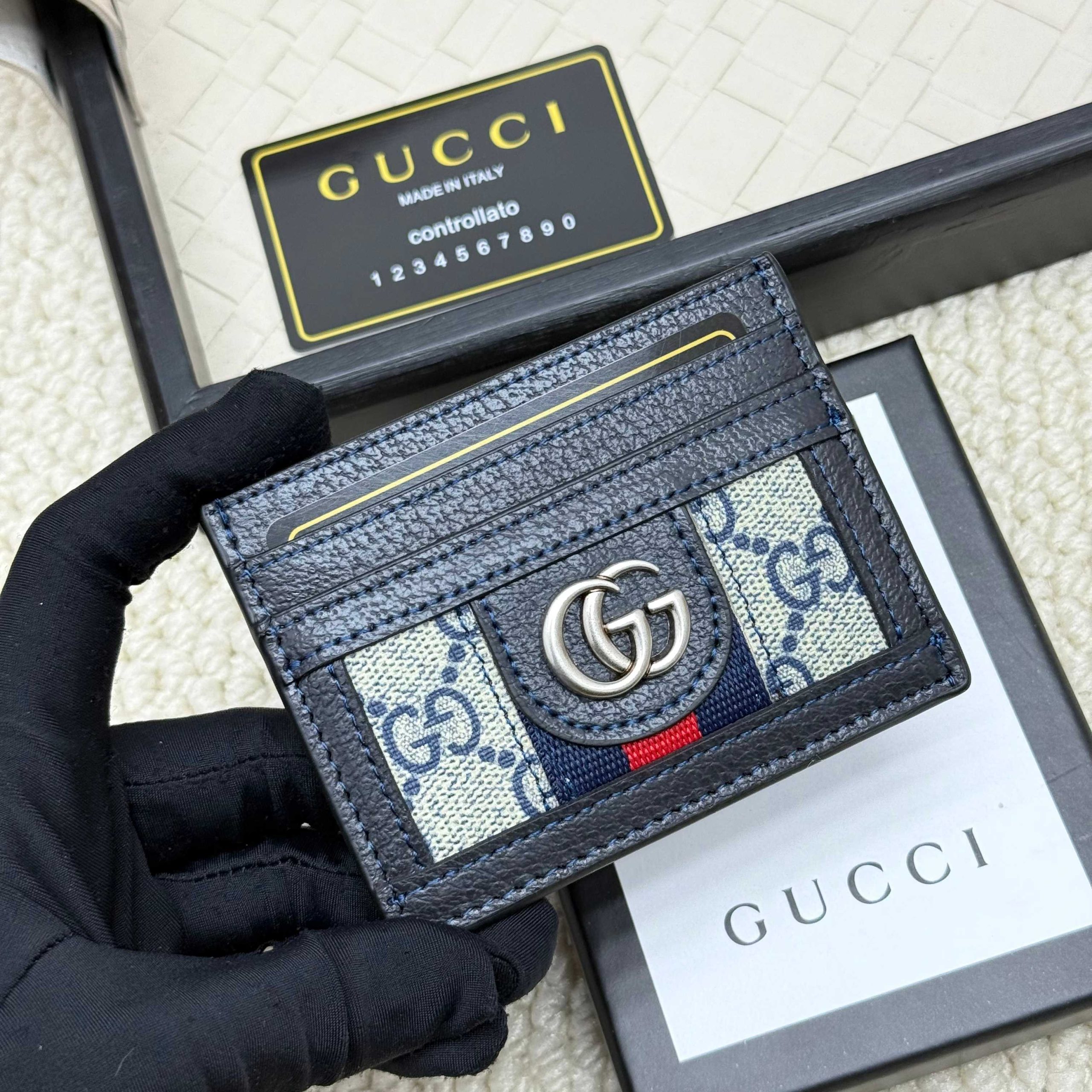 Gucci高仿Ophidia卡套 深藍老花帆布款 輕薄質感｜歐美奢侈品精品推薦