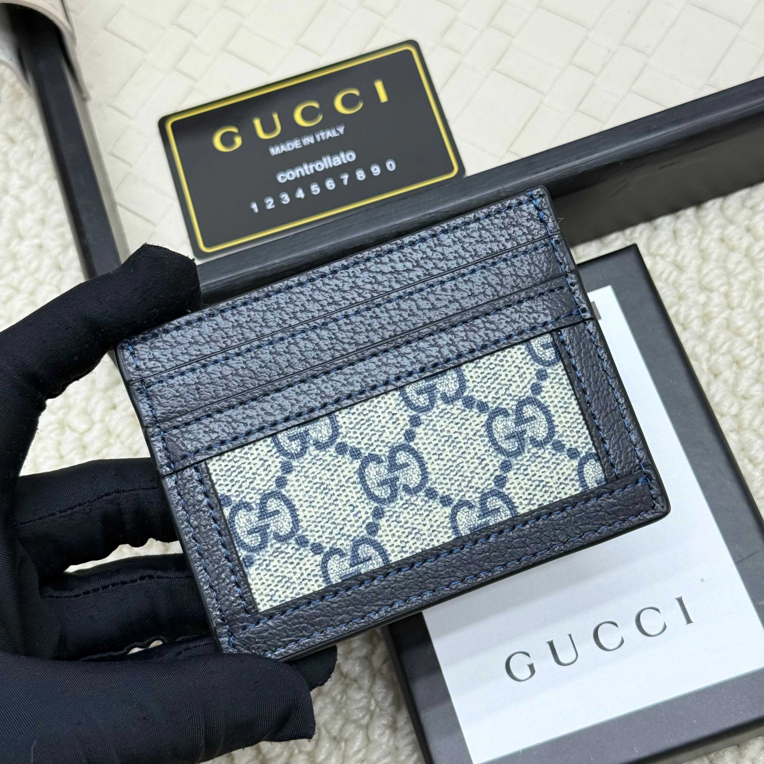Gucci高仿Ophidia卡套 深藍老花帆布款 輕薄質感｜歐美奢侈品精品推薦
