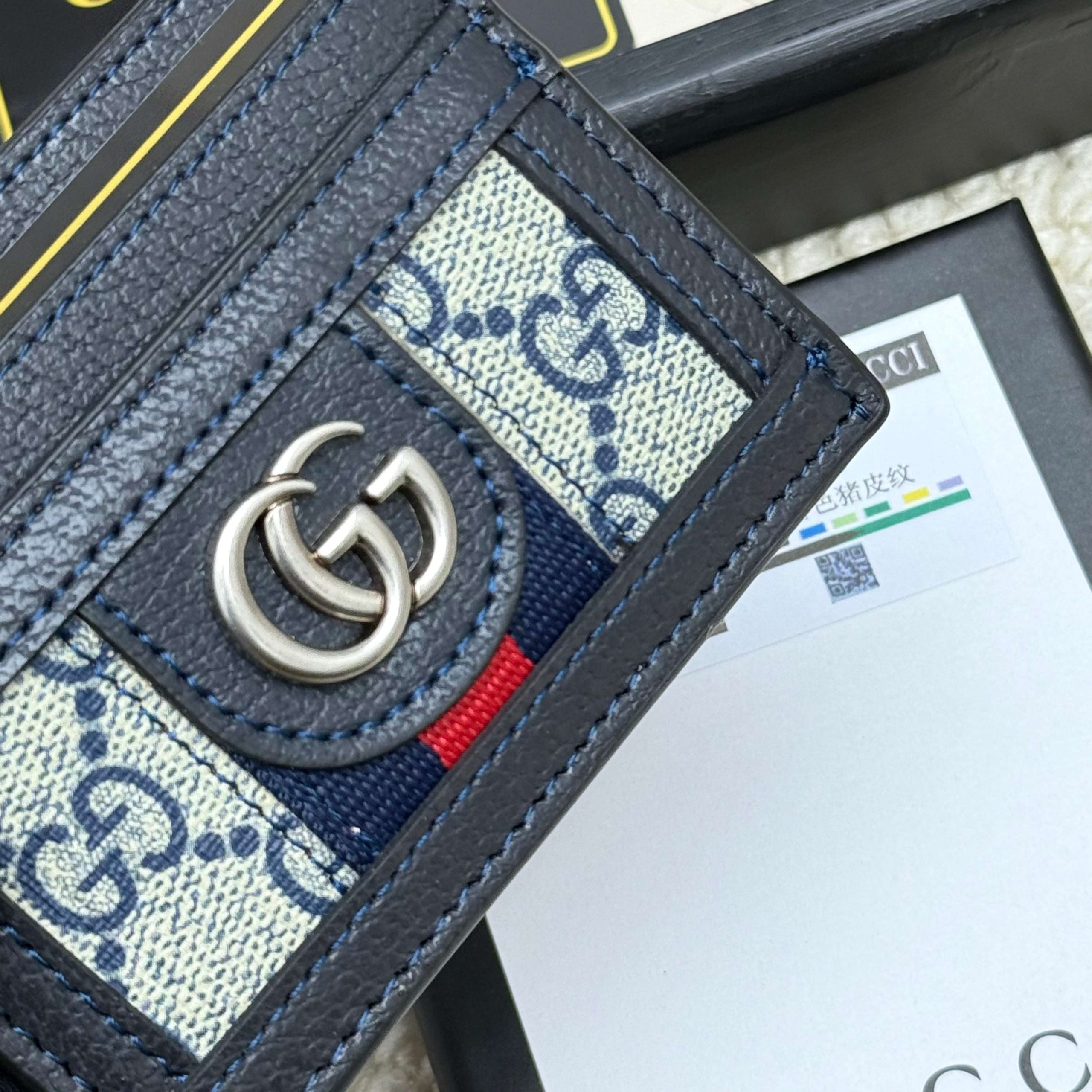 Gucci高仿Ophidia卡套 深藍老花帆布款 輕薄質感｜歐美奢侈品精品推薦