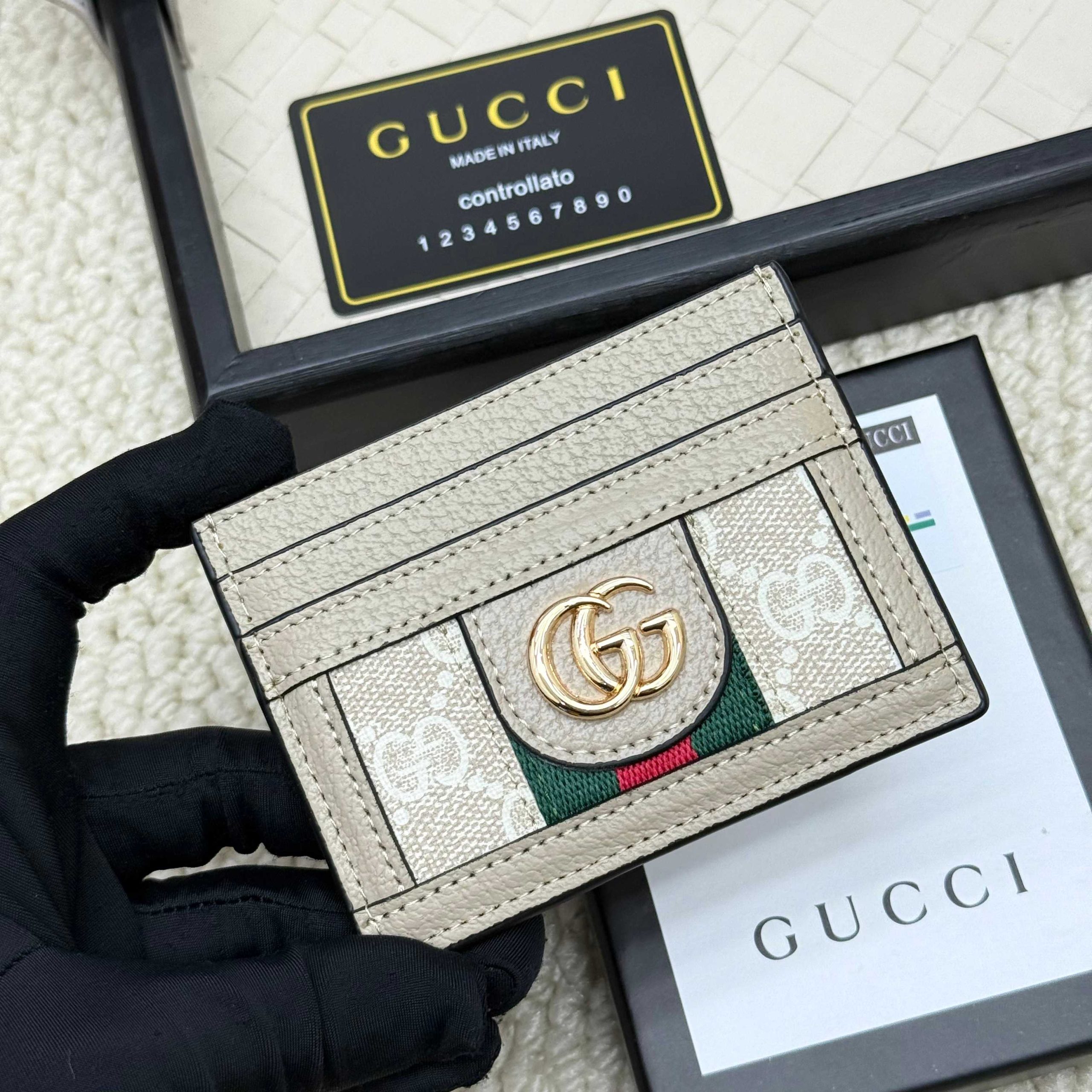 Gucci一比一卡套 Ophidia奶油白老花 金色標誌優雅小物｜歐美奢侈品精品推薦