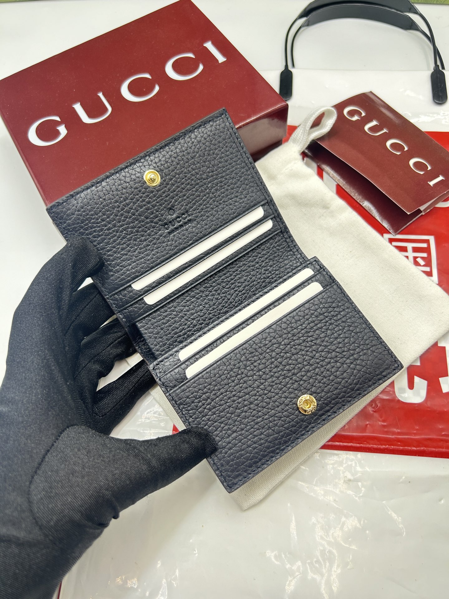 GUCCI高仿黑拼接老花短夾簡約耐看男生女生皆適合｜歐美奢侈品精品推薦