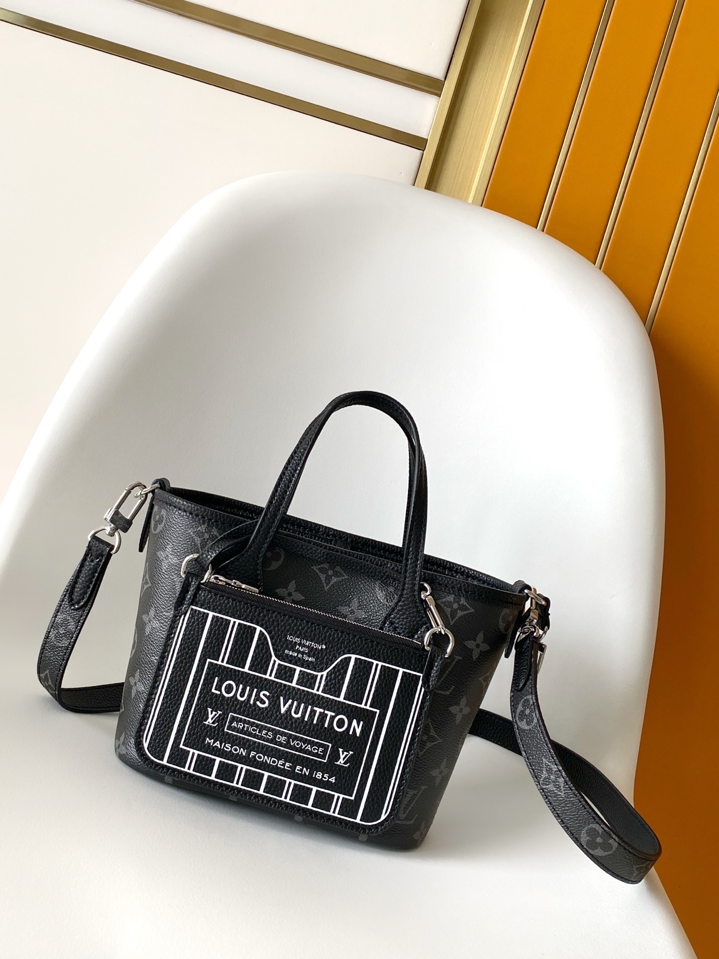 LV A貨黑白Logo迷你托特包 現代感精品小包