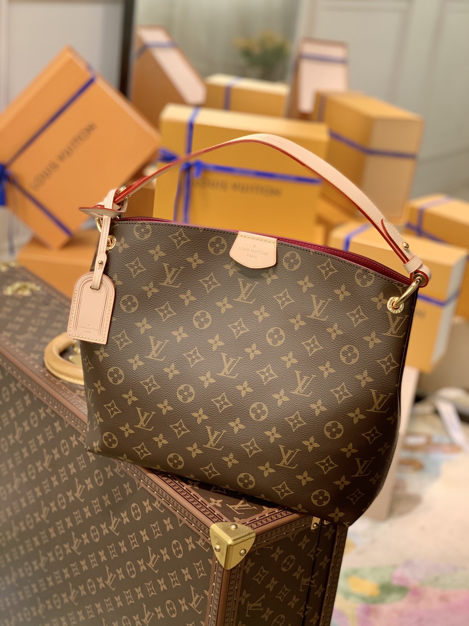 LV A貨Graceful MM肩背包 女士老花休閒大容量包款｜歐美奢侈品精品推薦