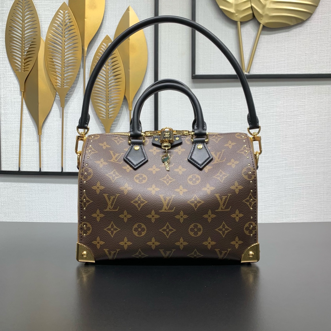 LV高仿Speedy Bandoulière黑手柄手提包 經典老花｜歐美奢侈品精品推薦