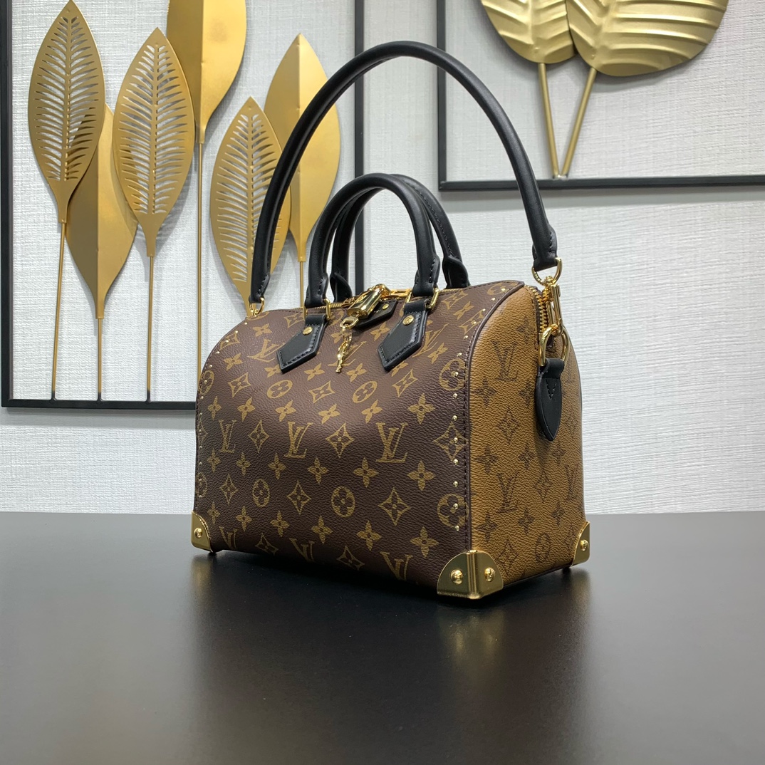 LV高仿Speedy Bandoulière黑手柄手提包 經典老花｜歐美奢侈品精品推薦