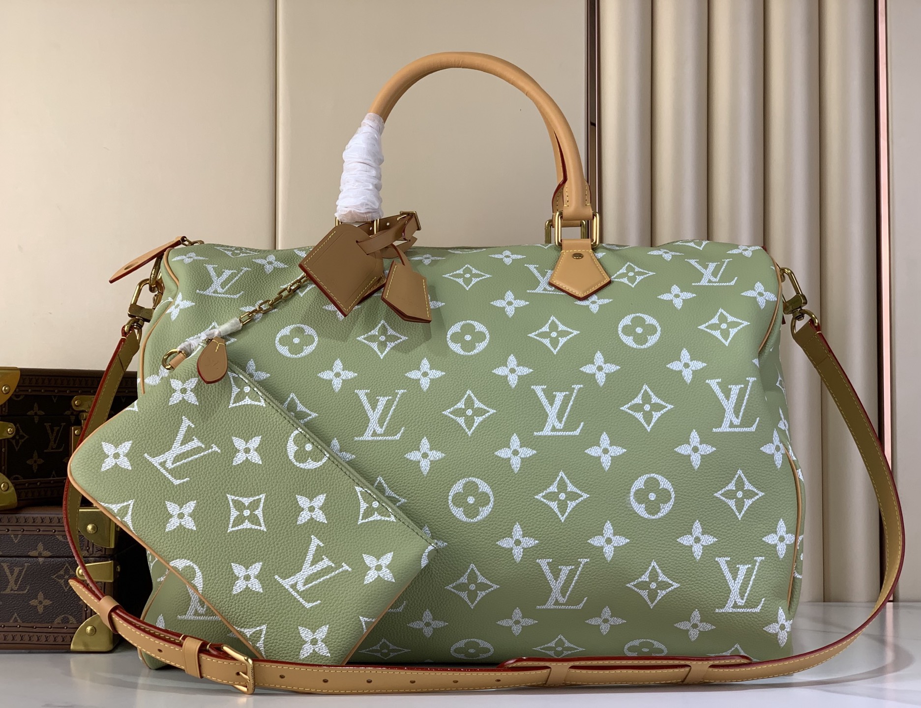 LV高仿Keepall Bandoulière 50手提旅行袋 綠白老花
