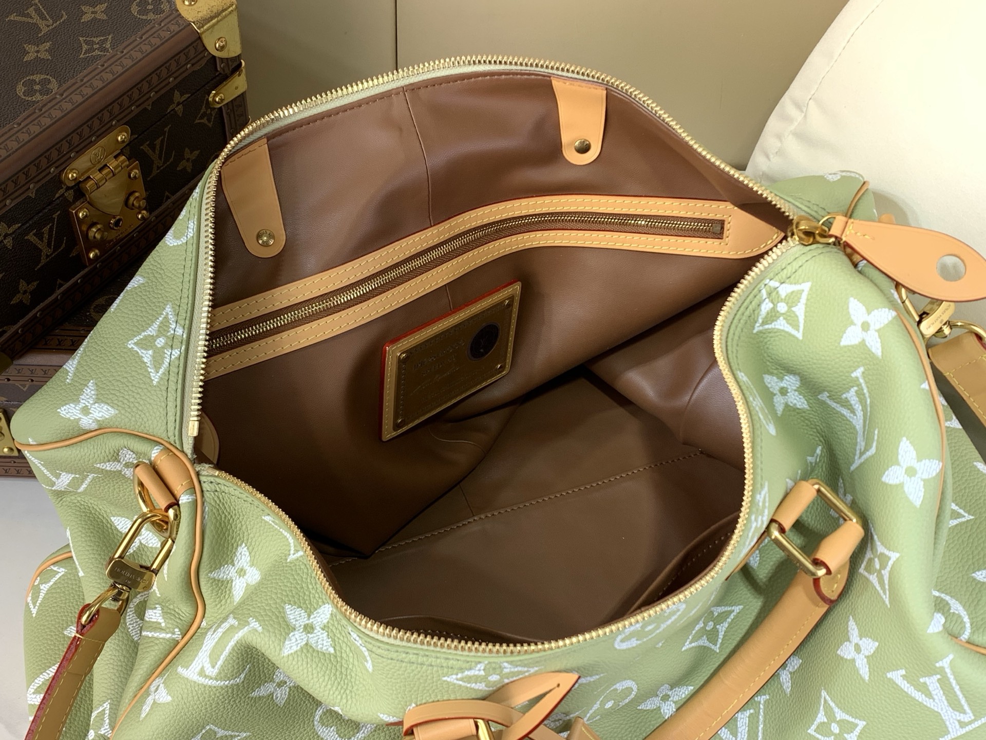 LV高仿Keepall Bandoulière 50手提旅行袋 綠白老花｜歐美奢侈品精品推薦