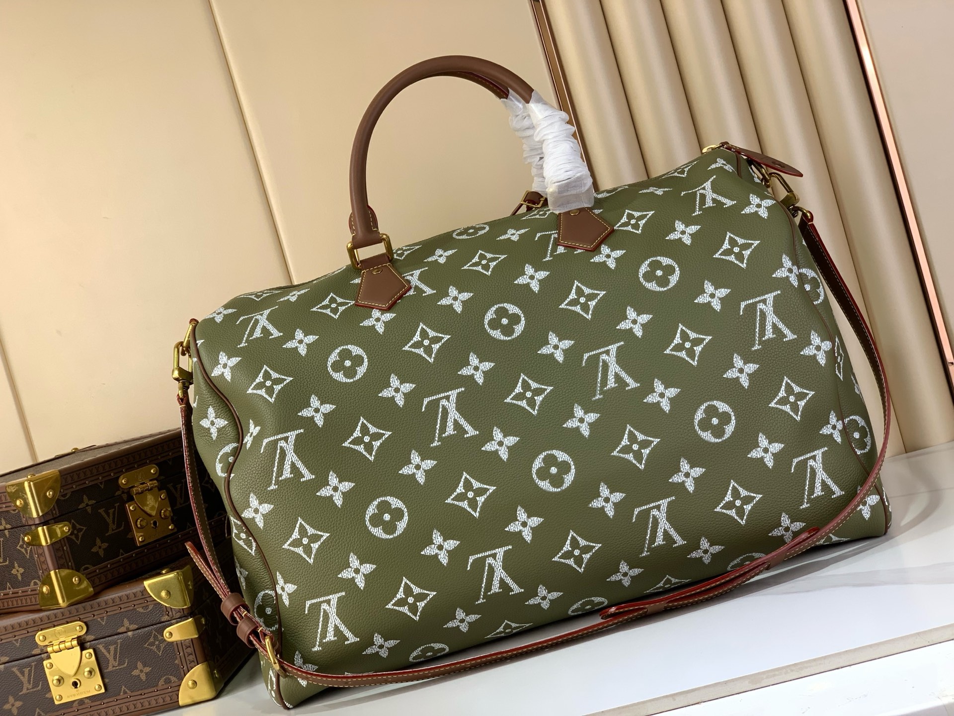 LV一比一Keepall Bandoulière 50手提旅行袋 橄欖綠老花｜歐美奢侈品精品推薦