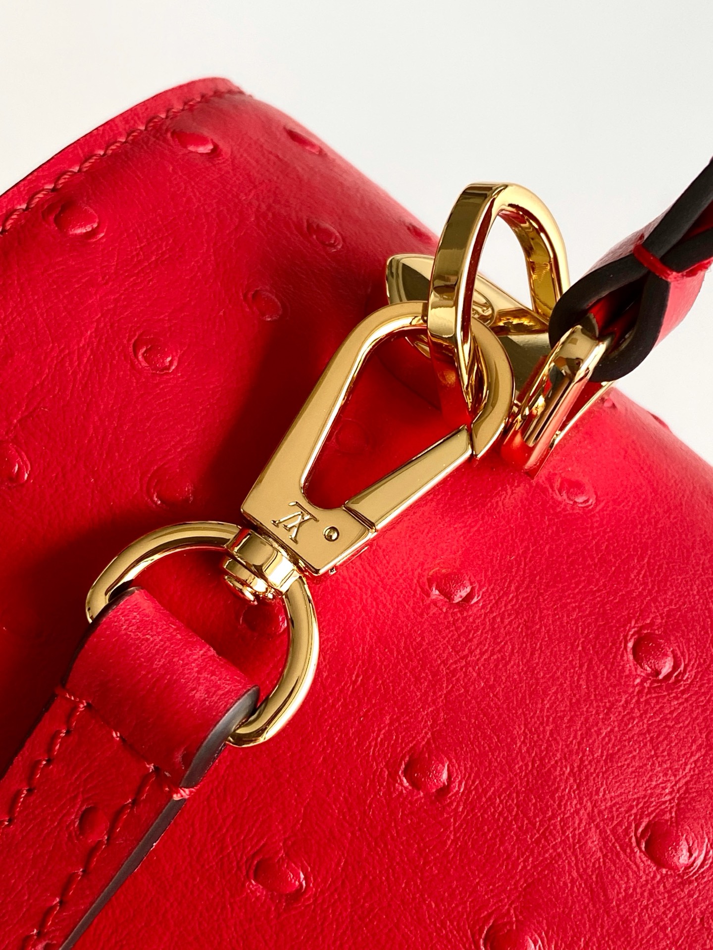 LV原單鴕鳥紋紅色鎖頭手提包 精品氣質女包｜歐美奢侈品精品推薦