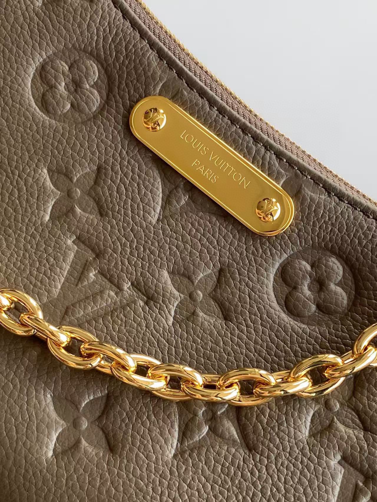 LV高仿灰褐色壓花鏈條手拿包 典雅精品質感款｜歐美奢侈品精品推薦