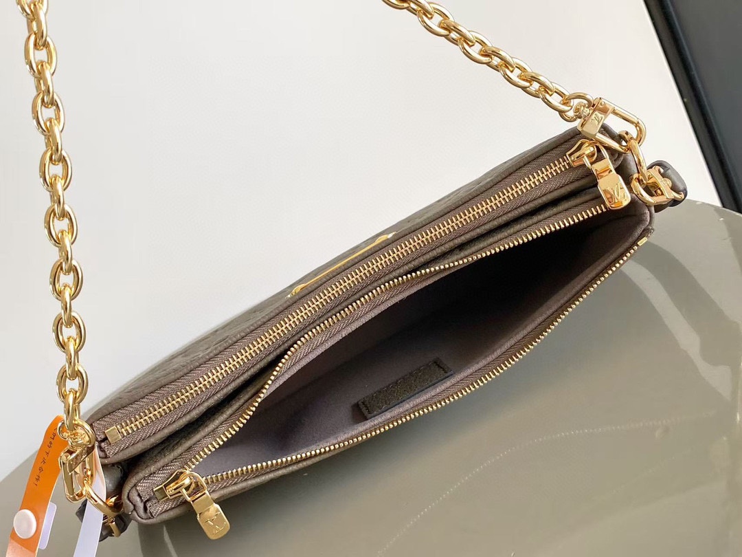 LV高仿灰褐色壓花鏈條手拿包 典雅精品質感款｜歐美奢侈品精品推薦