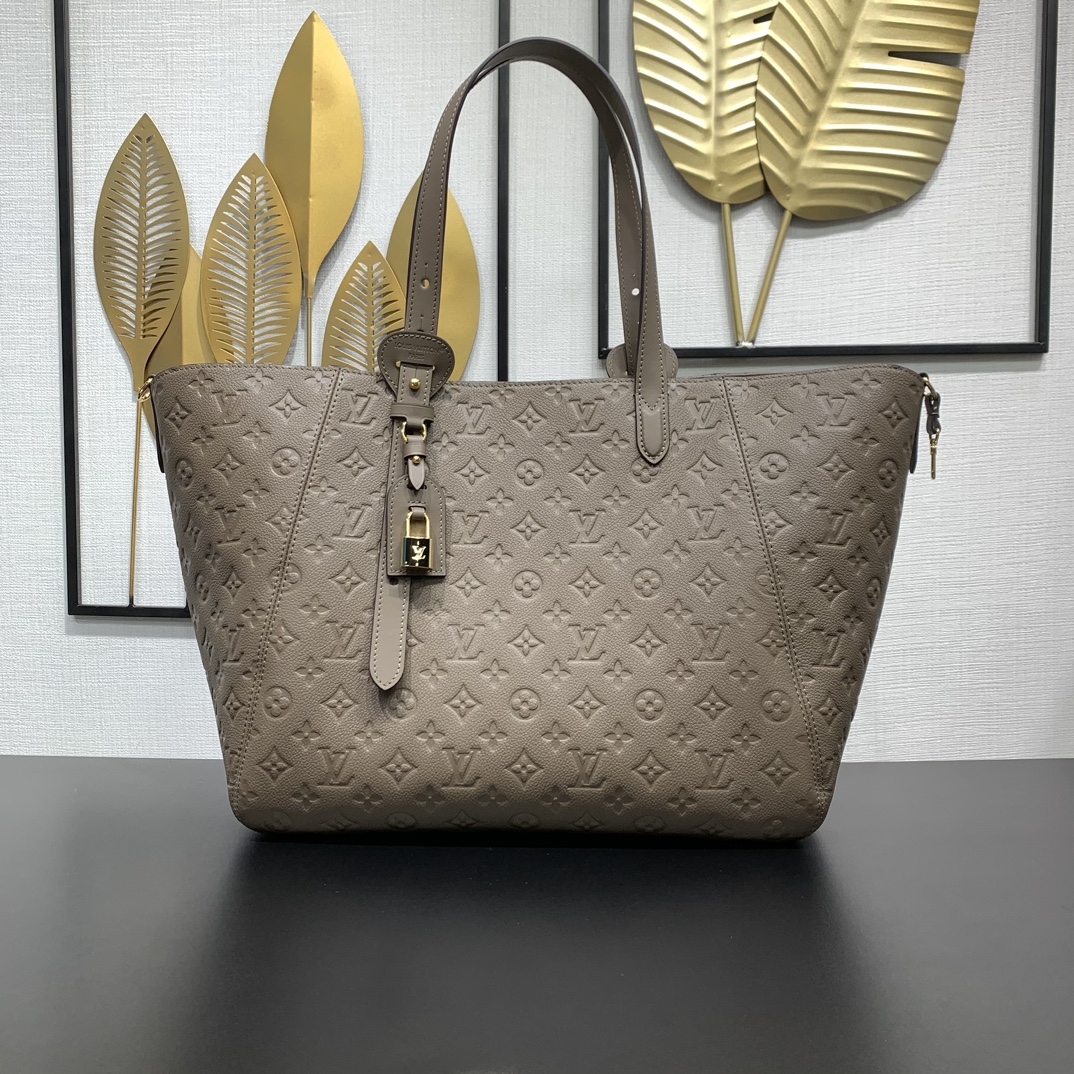 LV高仿灰色壓花托特包 鎖扣設計精品新款