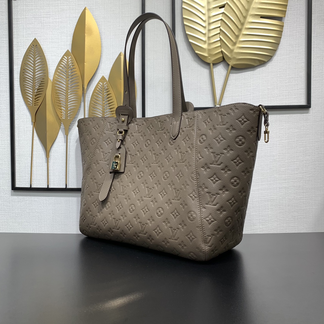 LV高仿灰色壓花托特包 鎖扣設計精品新款｜歐美奢侈品精品推薦