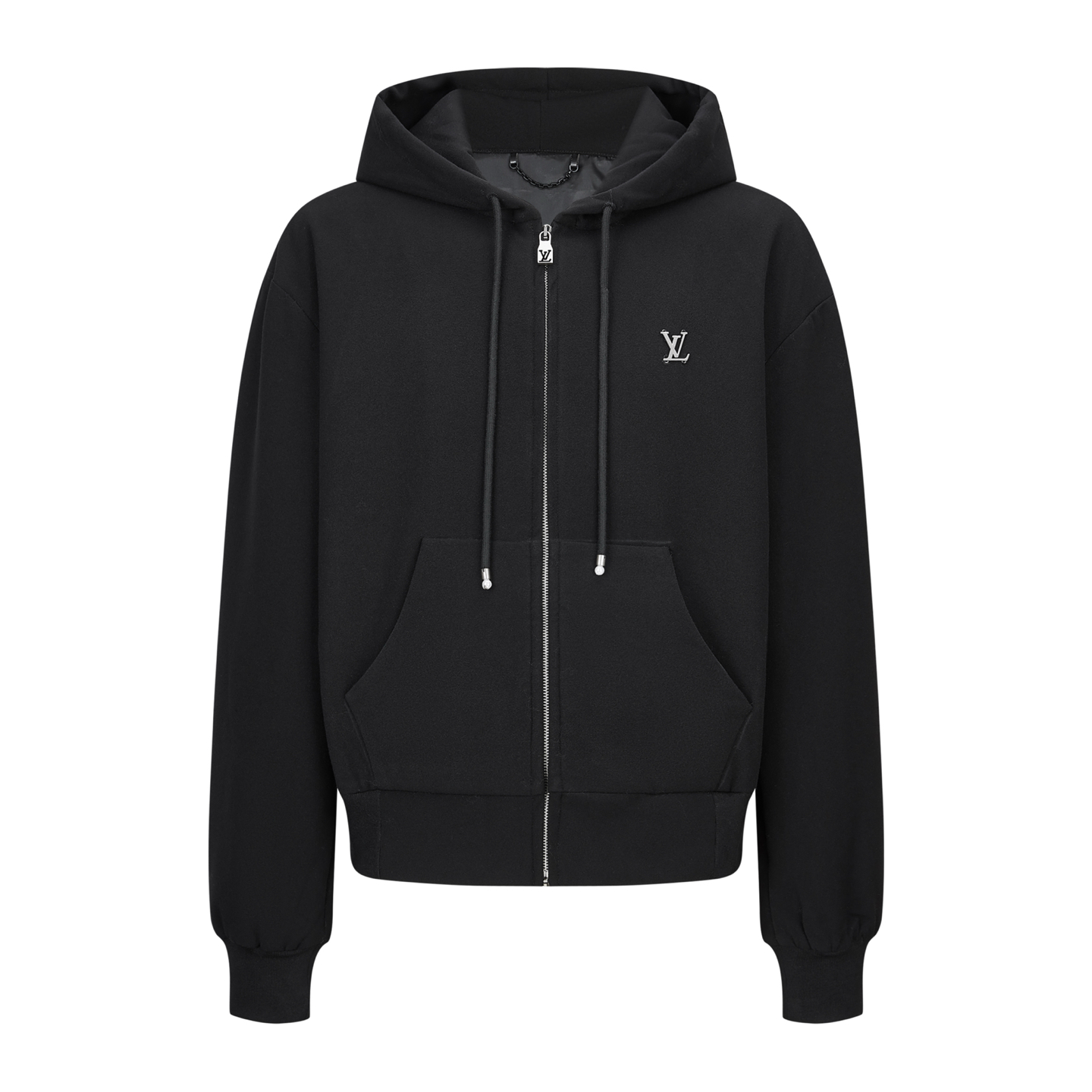 LV高仿男士黑色連帽拉鍊外套 經典刺繡LOGO簡約實穿款