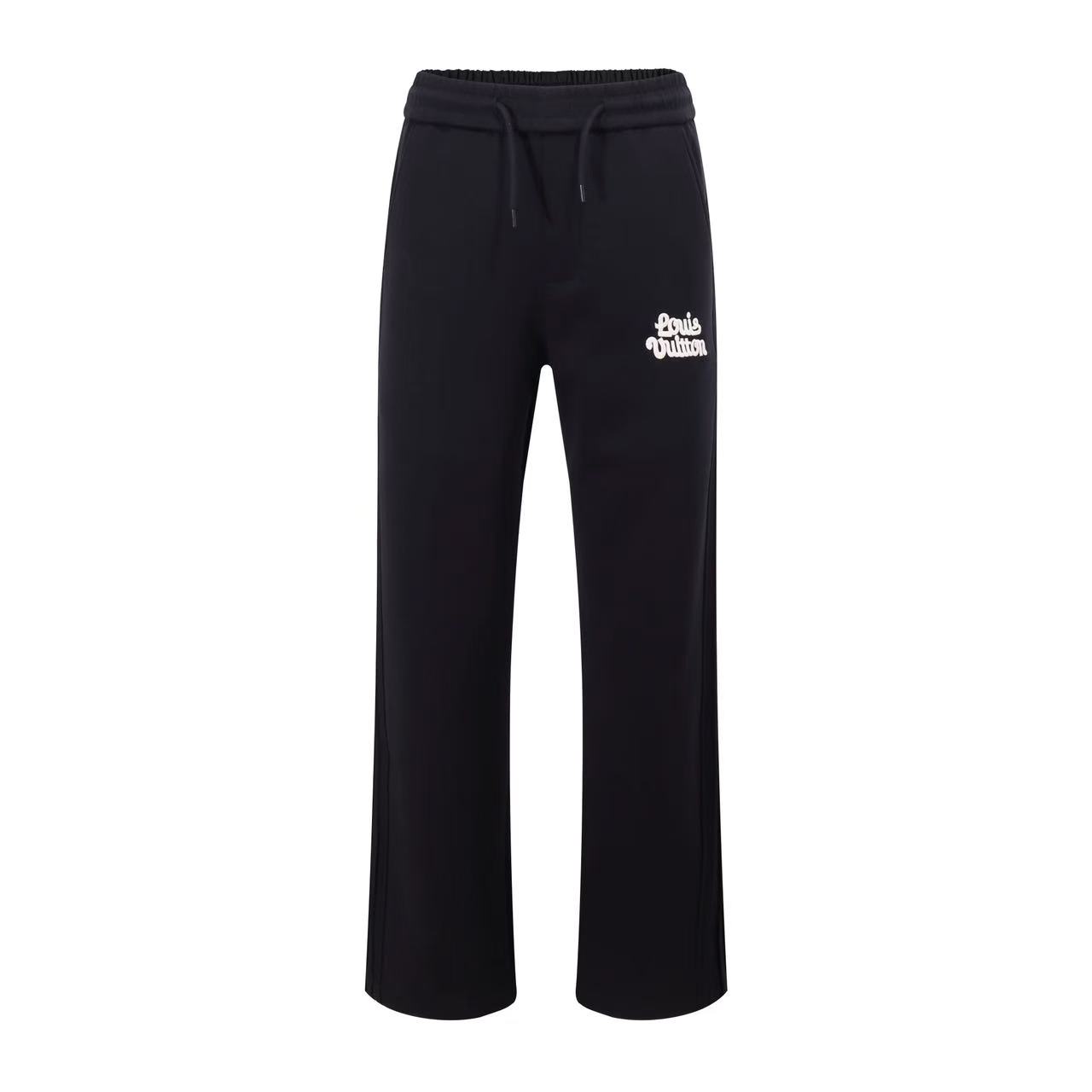 LV高仿男士休閒長褲 彈性布料 白字印花簡約設計