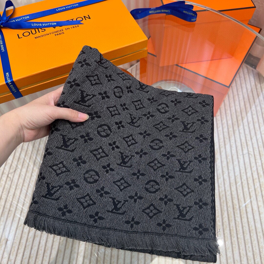 LV一比一男女款雙面圍巾灰黑配色厚實保暖款
