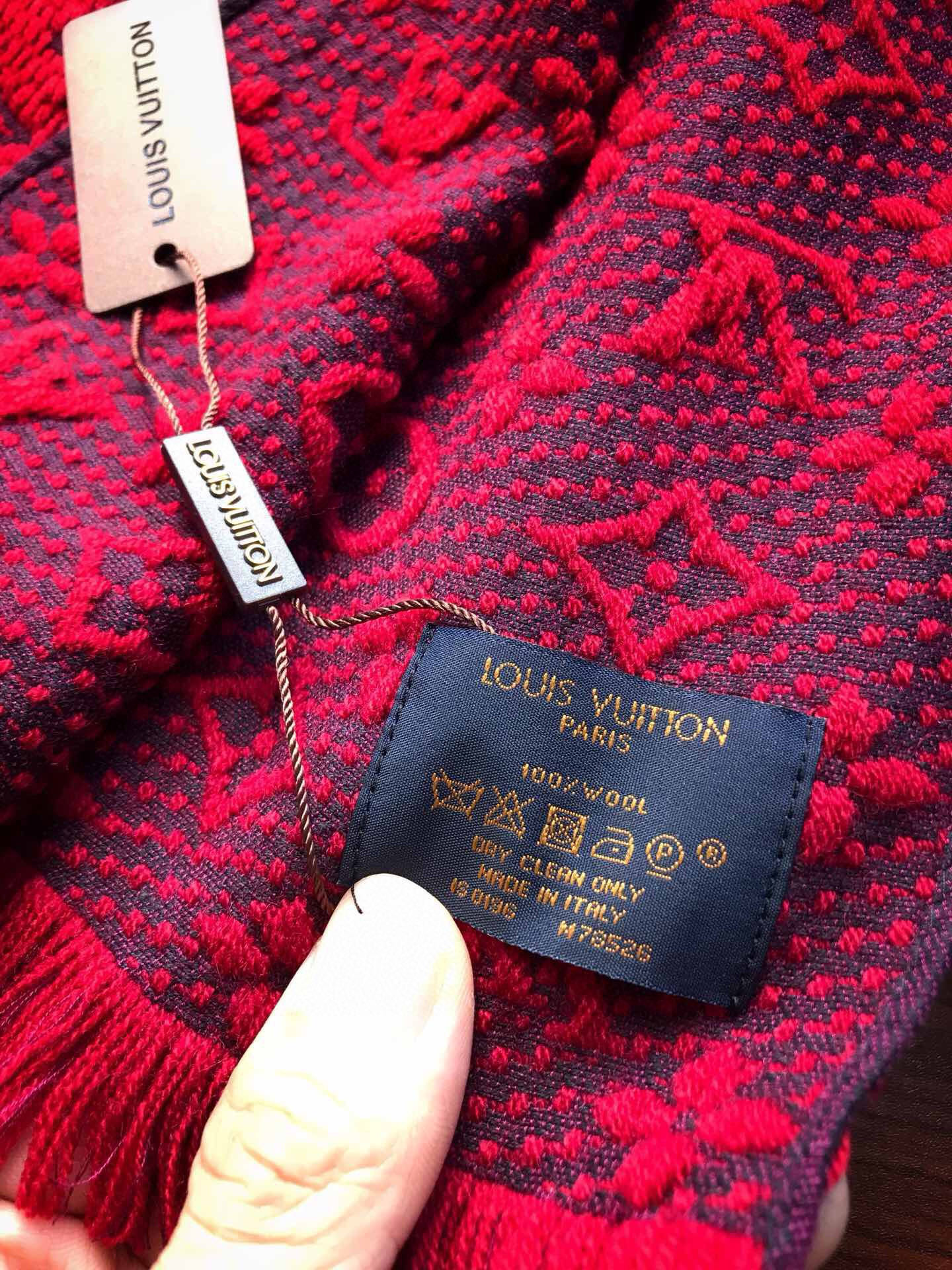 LV高仿男女款圍巾紅色雙面立體老花法式風格款｜歐美奢侈品精品推薦