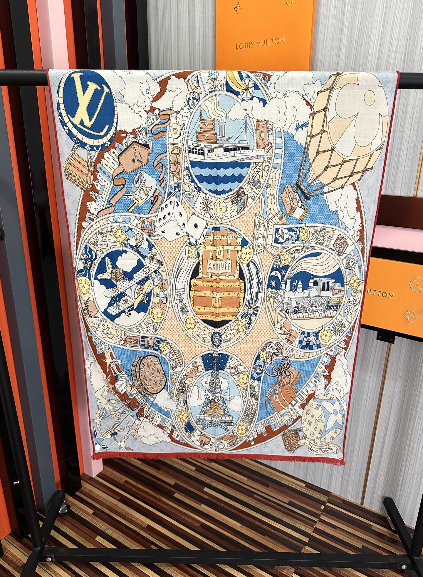 LV原單絲巾女款城市地圖印花藍紅拼色輕薄百搭｜歐美奢侈品精品推薦