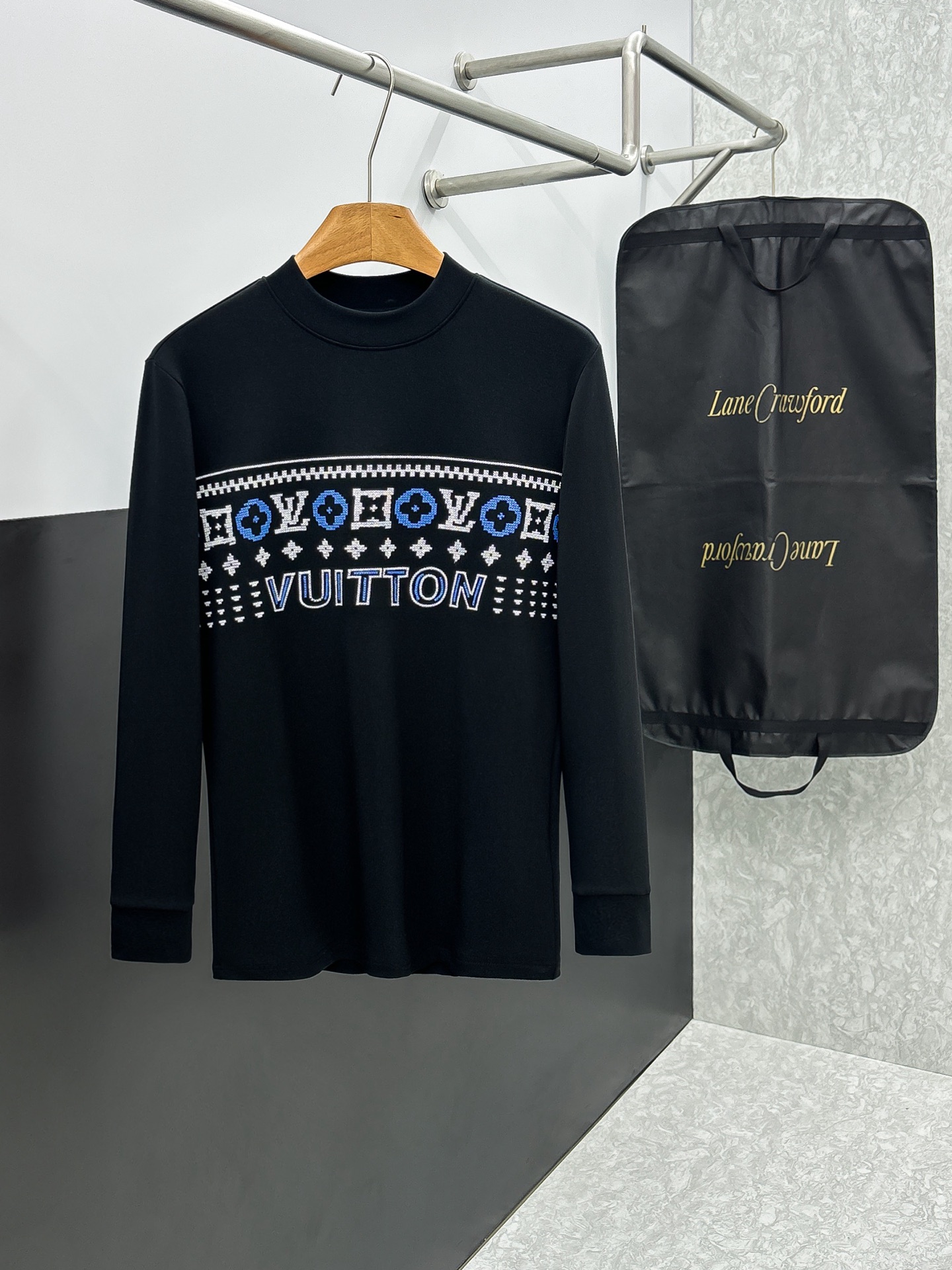 LV高仿男士黑色滿版印花T恤 長袖冬季潮流花紋上衣