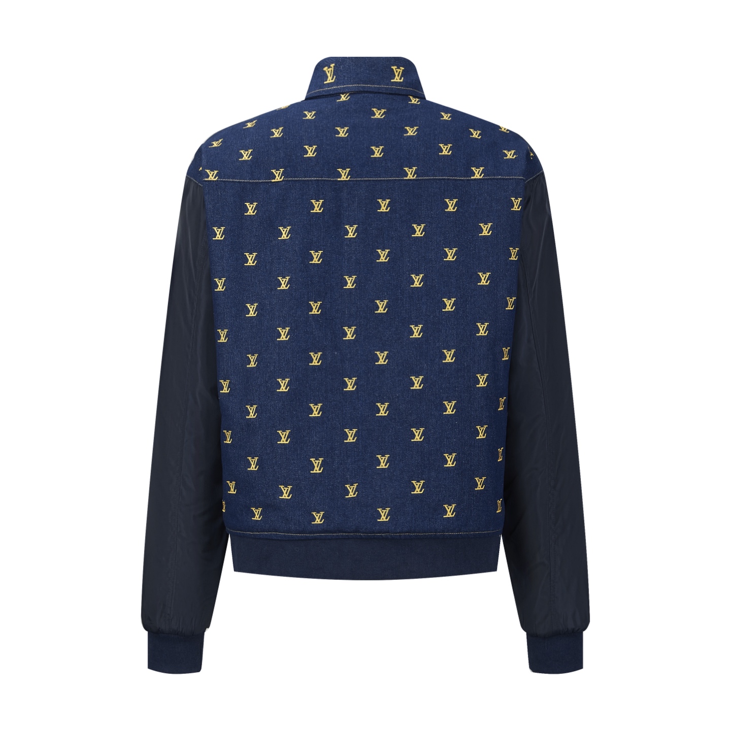 LV高仿男士拼接丹寧外套 滿版金色字母輕奢風格｜歐美奢侈品精品推薦