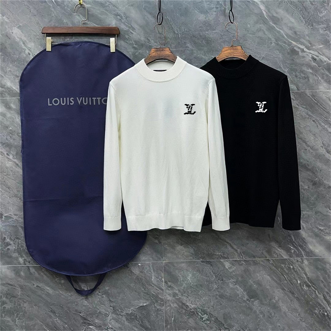 LV 高仿簡約刺繡 LOGO 羅紋針織上衣（黑白雙色）｜歐美奢侈品精品推薦