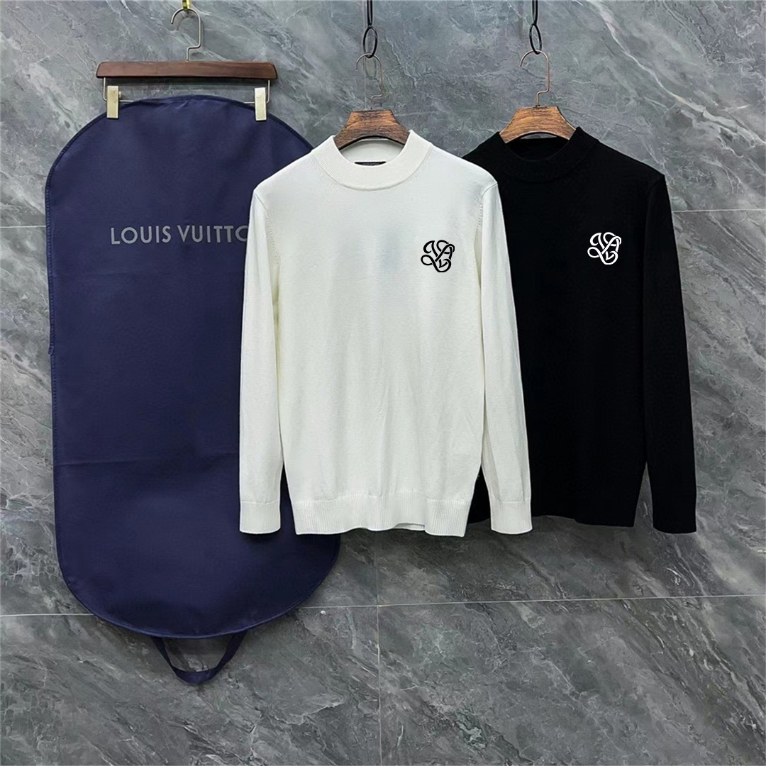 LV高仿刺繡 Logo 羅紋針織長袖上衣（黑白色系）