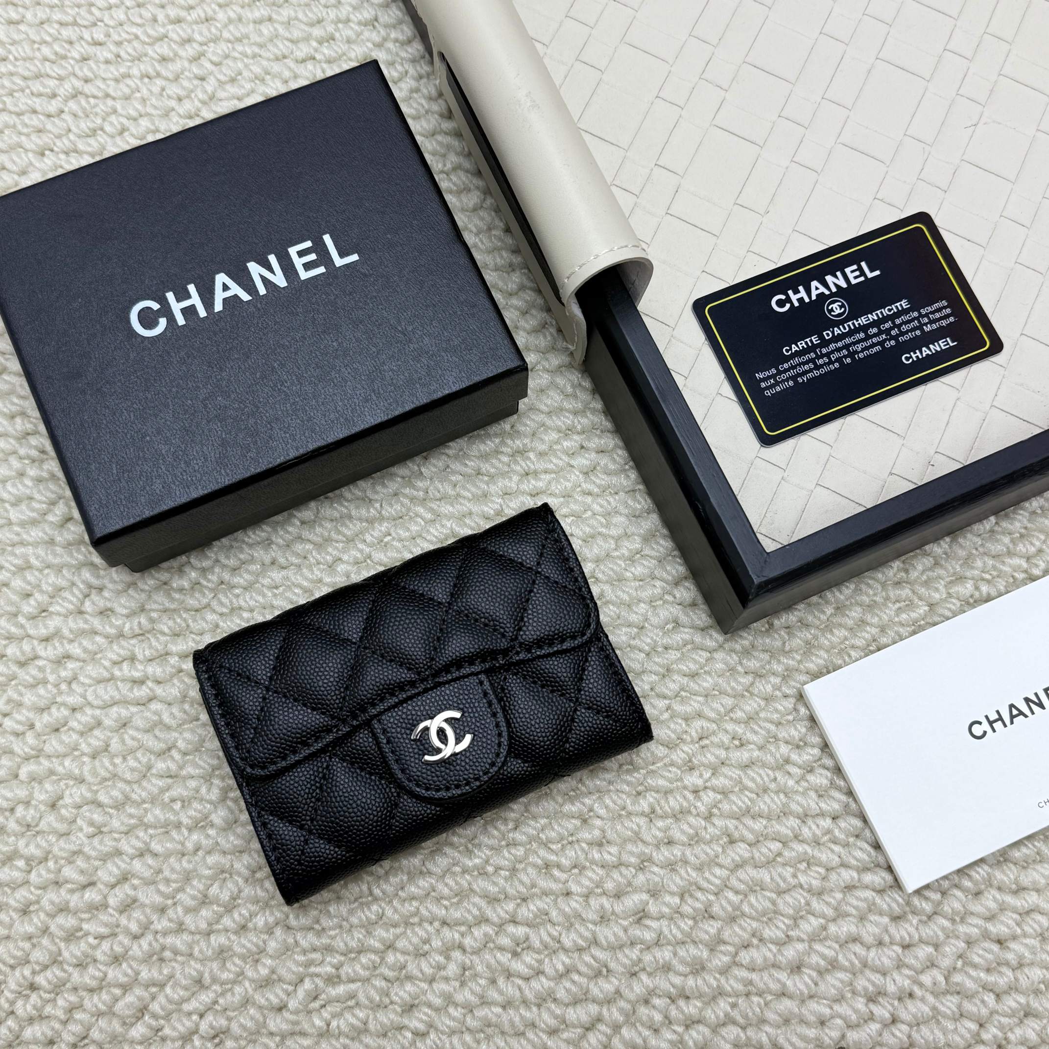 Chanel一比一黑銀CC皮夾 經典菱格紋羊皮質感小款錢包