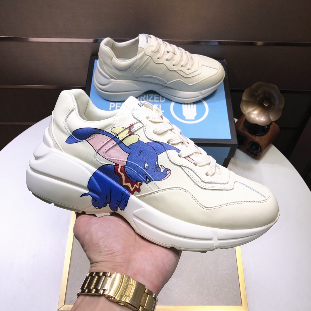 Gucci一比一小飛象塗鴉男士運動鞋 童趣印花厚底復刻款｜歐美奢侈品精品推薦