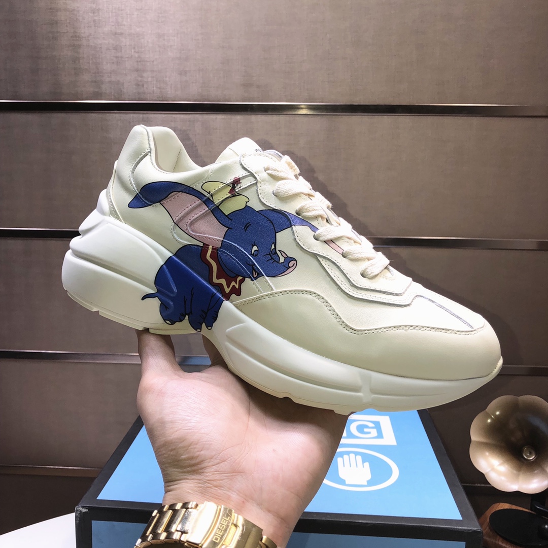 Gucci一比一小飛象塗鴉男士運動鞋 童趣印花厚底復刻款｜歐美奢侈品精品推薦