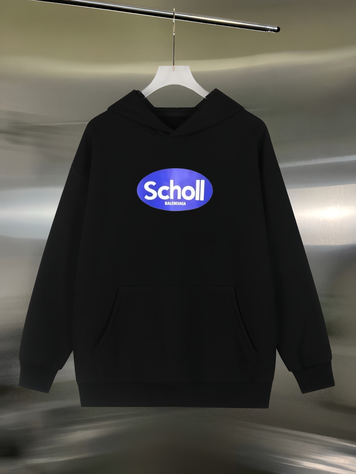 Balenciaga高仿連帽衛衣男士黑色復古Logo印花街頭風款式