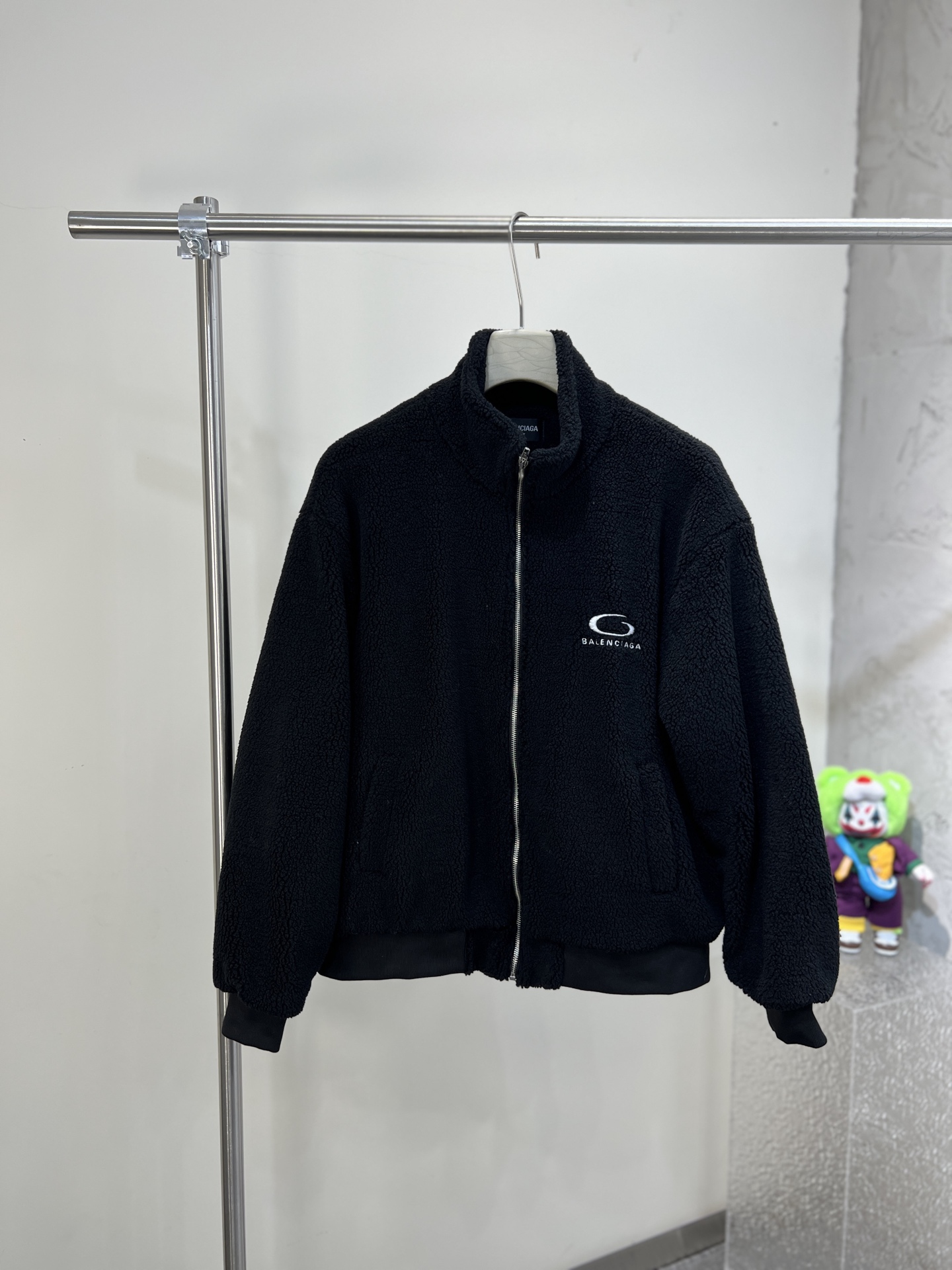 Balenciaga 高仿男士泰迪絨拉鍊外套 保暖羊羔絨內裡 黑色百搭款