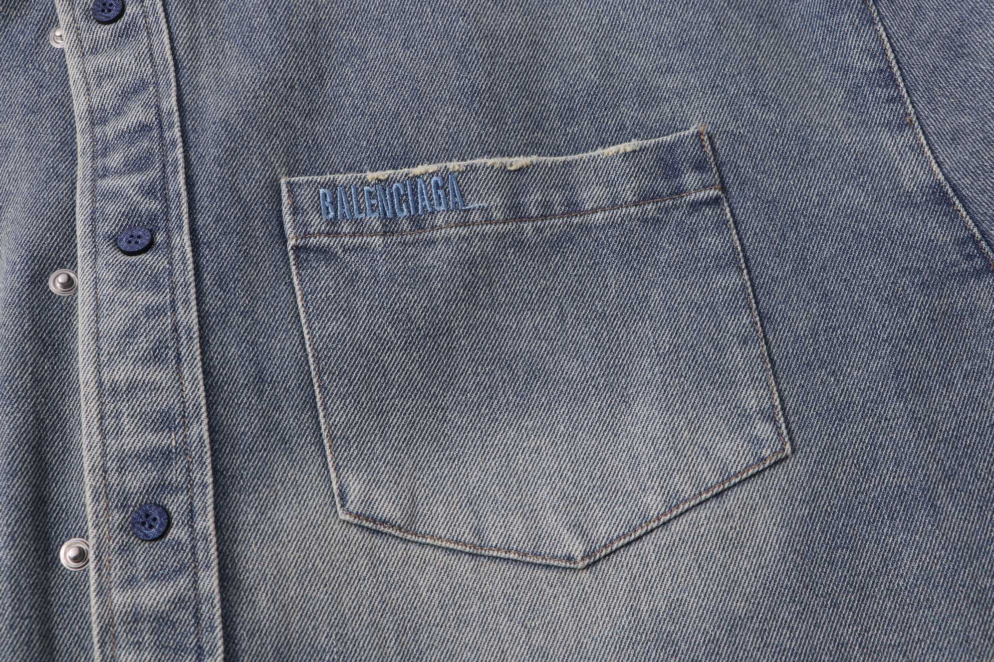 Balenciaga 高仿男士水洗丹寧襯衫外套 簡約單口袋設計修身款| 10 Balenciaga 高仿男士水洗丹寧襯衫外套 簡約單口袋設計修身款