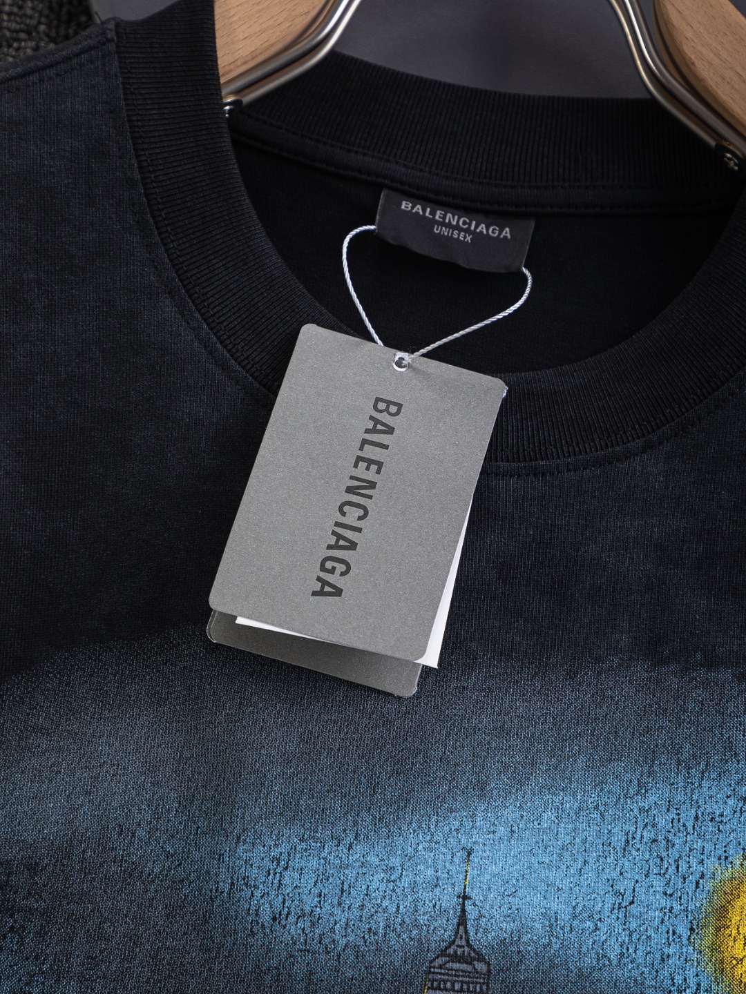 BalenciagaA貨男士短袖T恤黑底巴黎鐵塔圖案夜色浪漫設計款| 15 BalenciagaA貨男士短袖T恤黑底巴黎鐵塔圖案夜色浪漫設計款