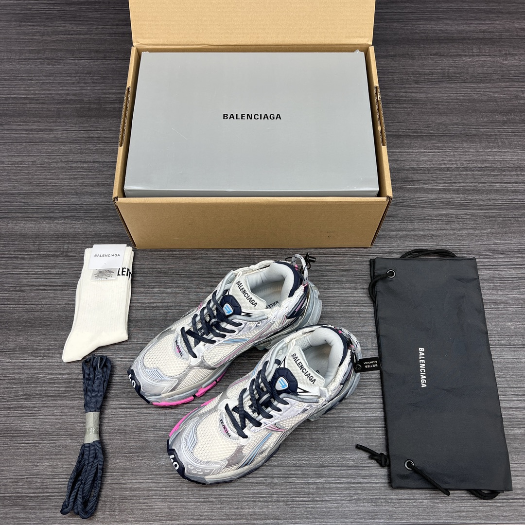 Balenciaga 高仿女款銀灰粉運動鞋 機能感流線設計 潮流跑鞋
