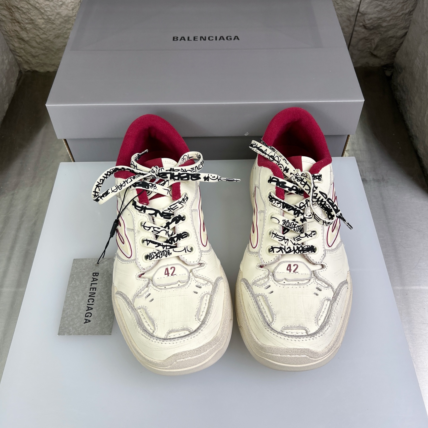 Balenciaga A貨復刻滑板鞋 女款酒紅拼接設計 潮流時尚百搭鞋