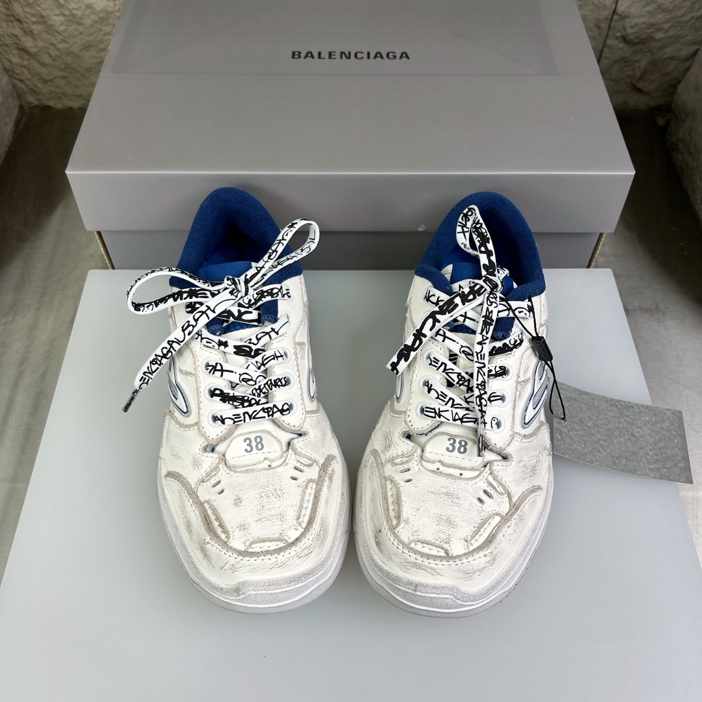 Balenciaga 一比一復刻滑板鞋 白藍拼色經典女款 潮流復古設計