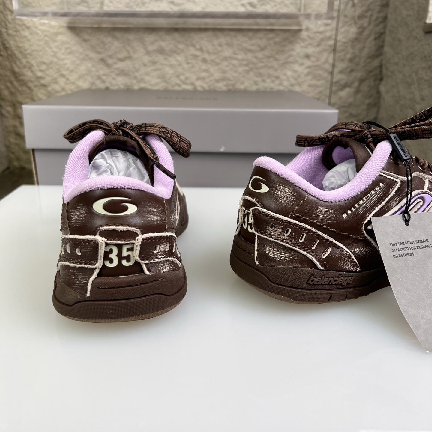 Balenciaga 高仿滑板鞋女款 咖啡紫塗鴉設計 復古刷舊街頭風格｜歐美奢侈品精品推薦