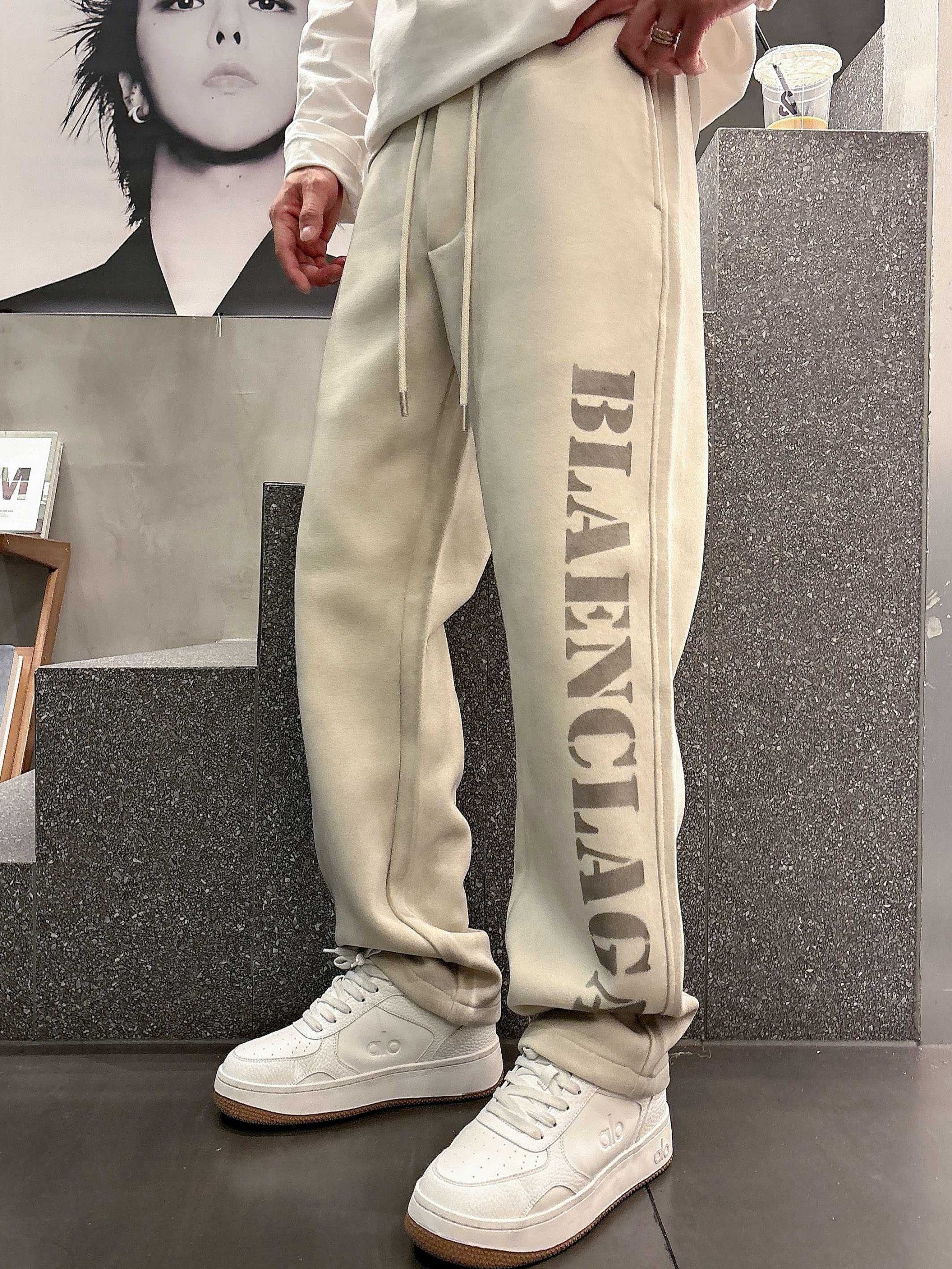 Balenciaga 高仿運動長褲男款 奶油白大LOGO寬版褲型
