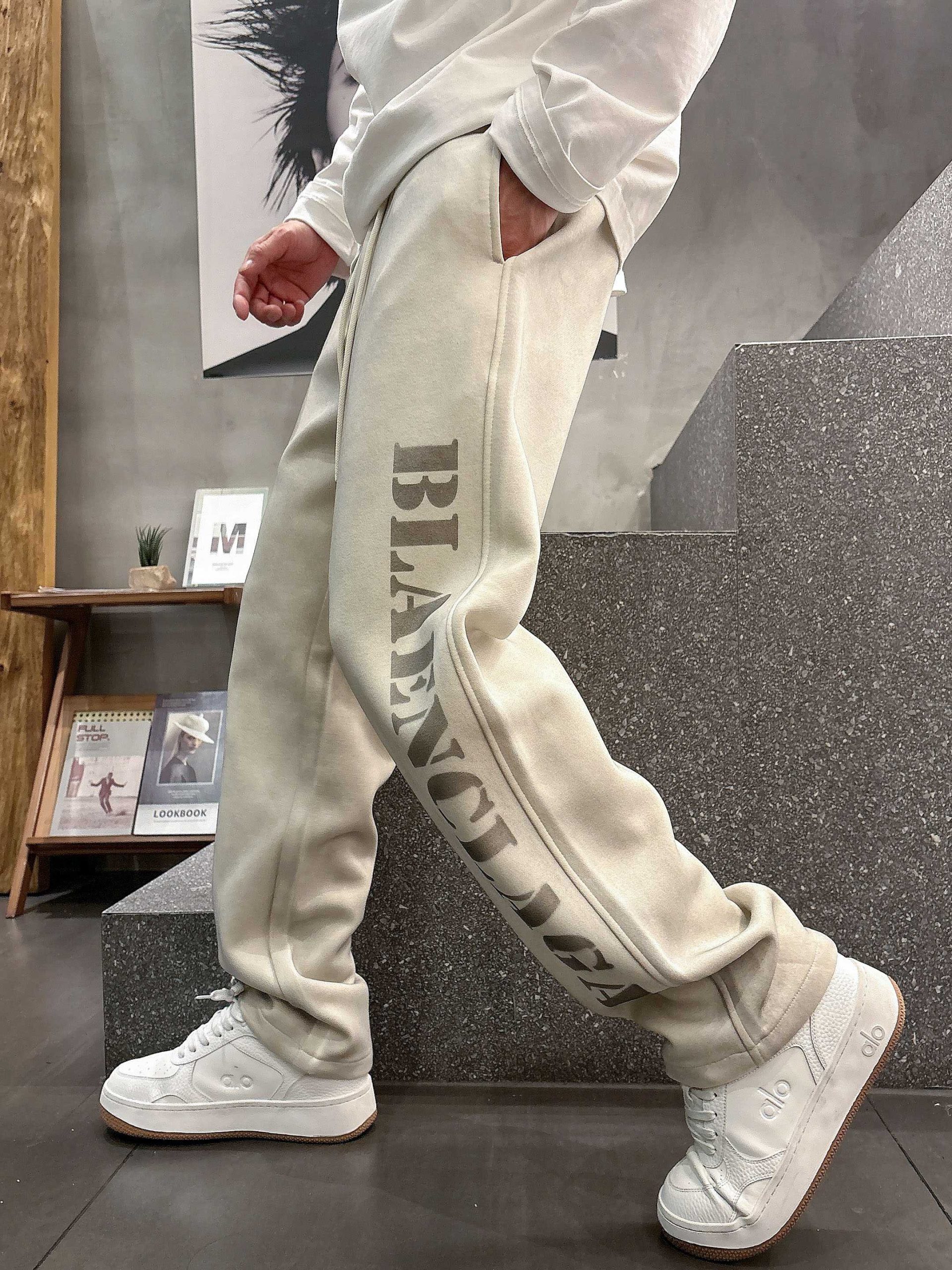 Balenciaga 高仿運動長褲男款 奶油白大LOGO寬版褲型| 11 Balenciaga 高仿運動長褲男款 奶油白大LOGO寬版褲型