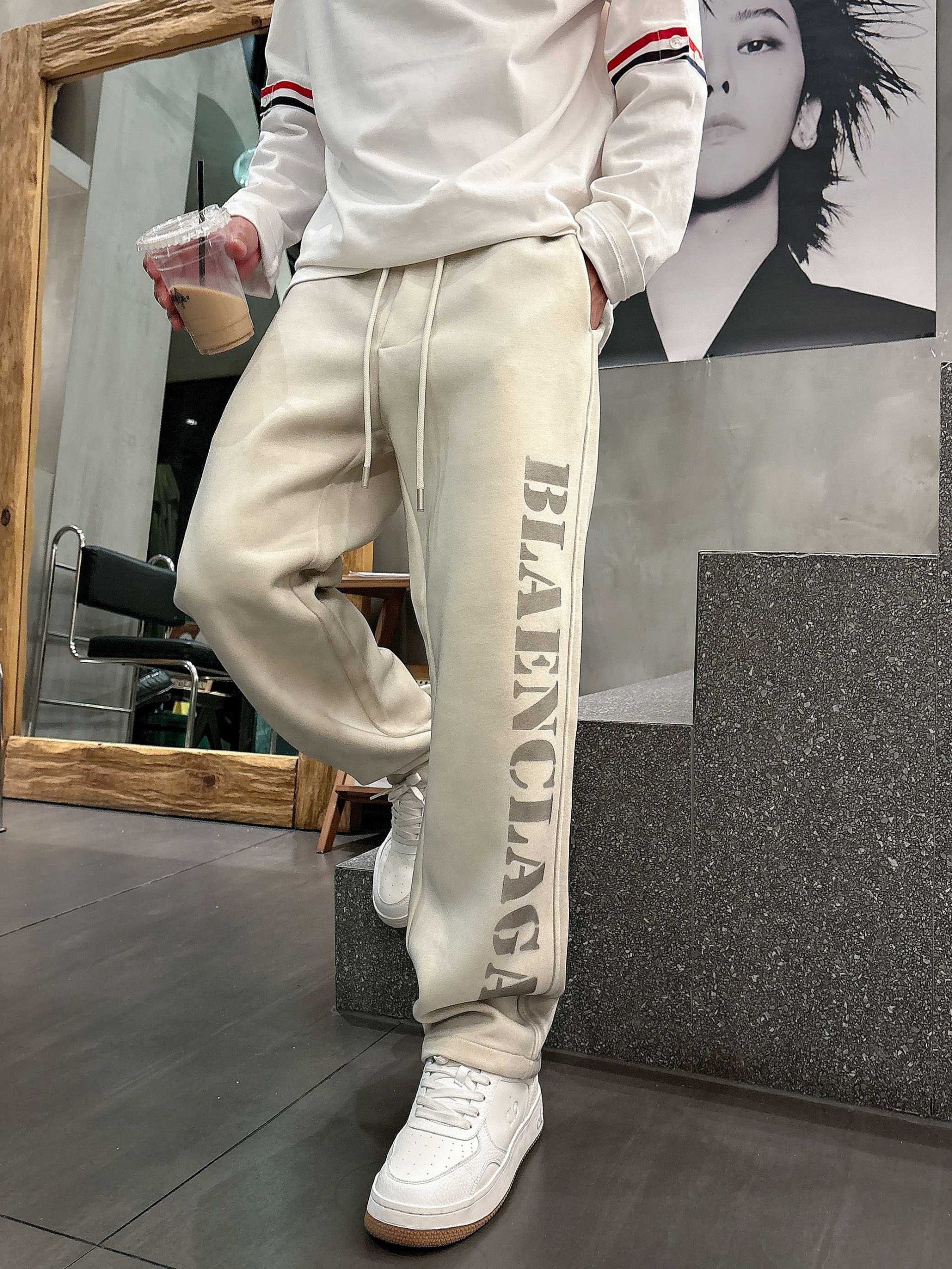Balenciaga 高仿運動長褲男款 奶油白大LOGO寬版褲型| 8 Balenciaga 高仿運動長褲男款 奶油白大LOGO寬版褲型