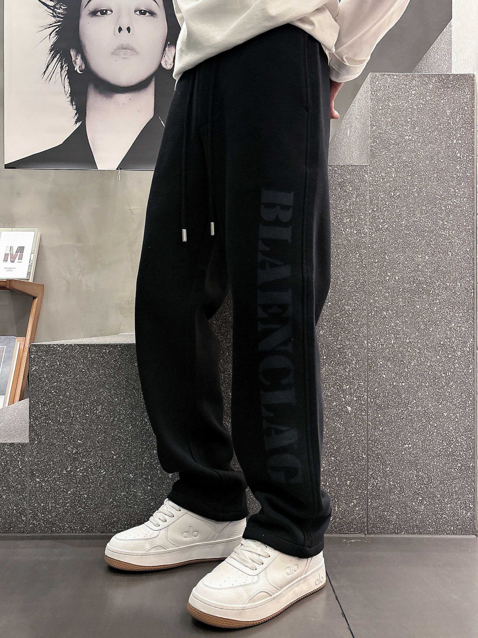 Balenciaga A貨運動褲男款 黑色LOGO直筒褲 潮流簡約設計| 13 Balenciaga A貨運動褲男款 黑色LOGO直筒褲 潮流簡約設計
