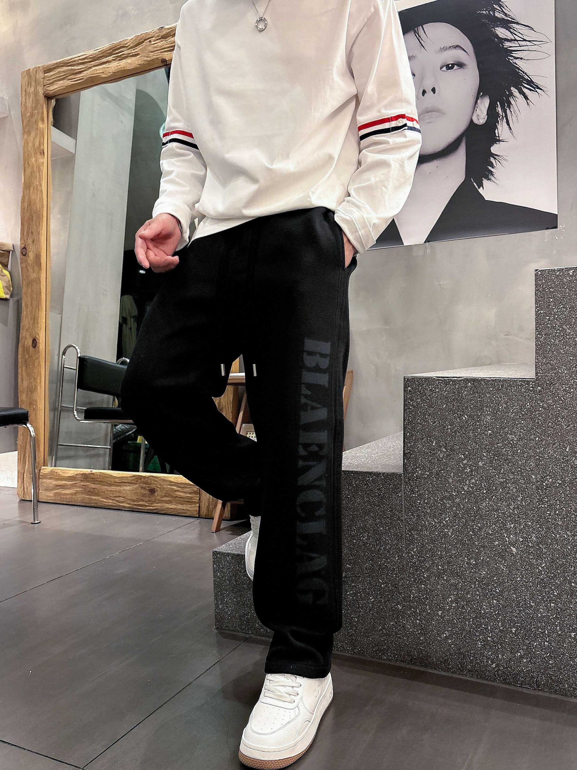 Balenciaga A貨運動褲男款 黑色LOGO直筒褲 潮流簡約設計| 7 Balenciaga A貨運動褲男款 黑色LOGO直筒褲 潮流簡約設計