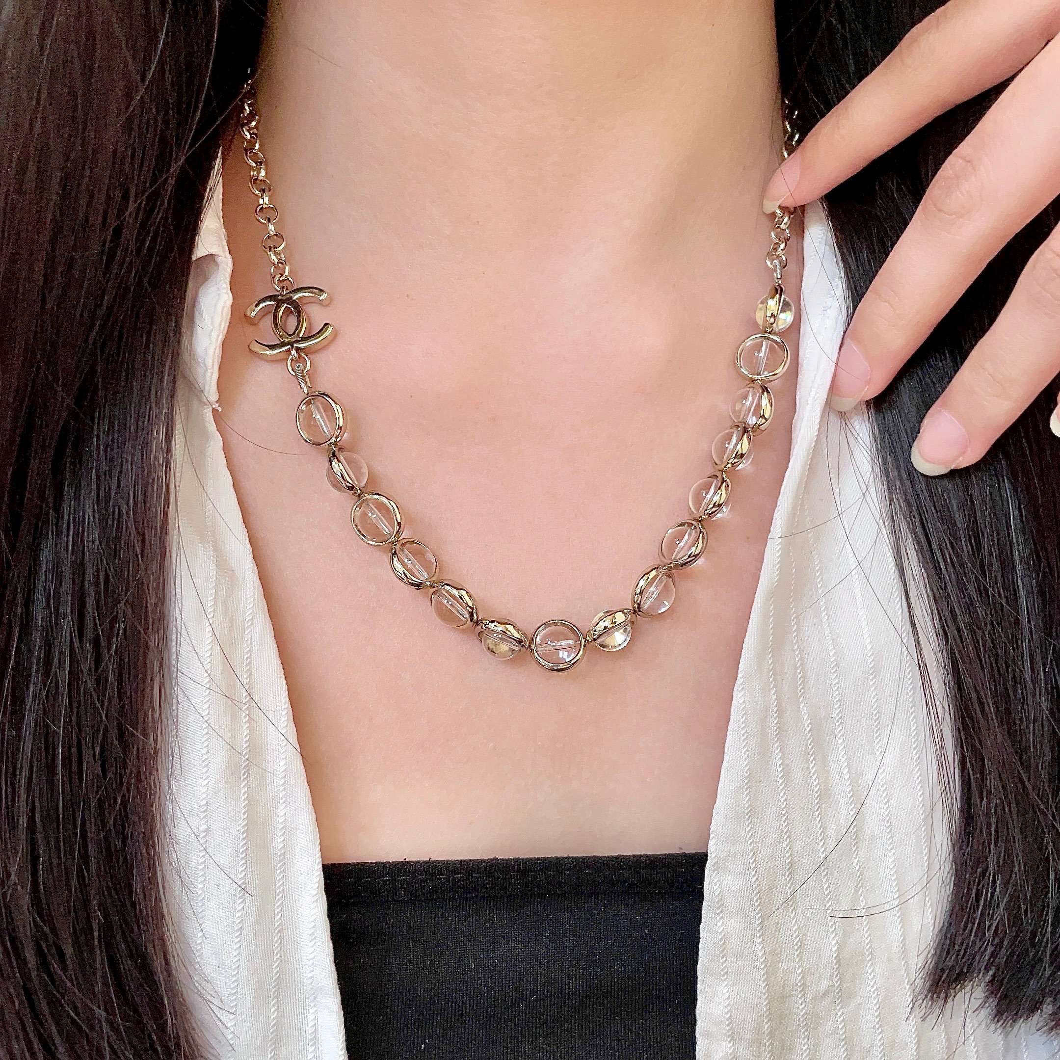 Chanel 高仿透明串珠項鍊 幾何設計感 雙C點綴優雅立體感