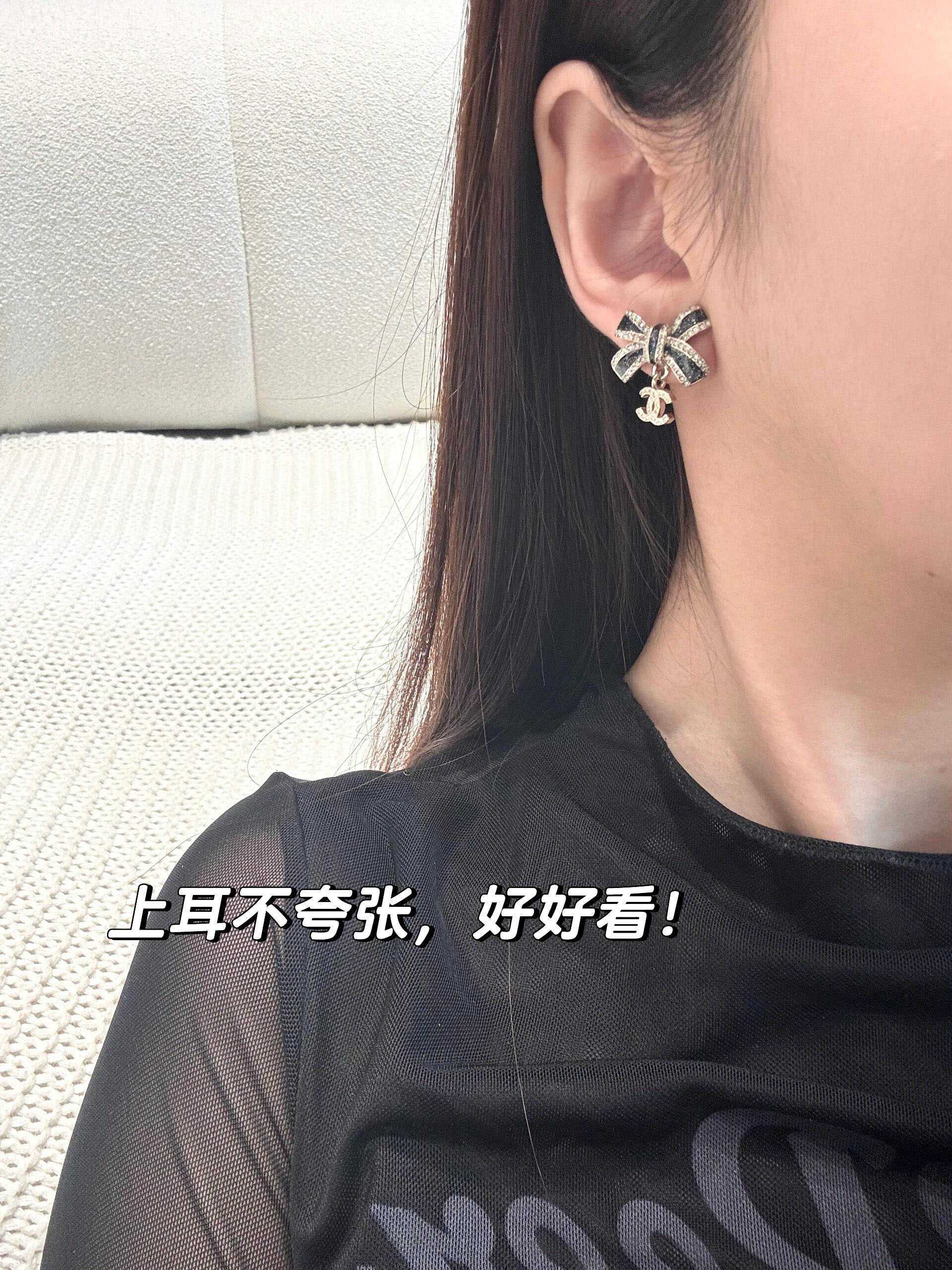 Chanel 高仿黑蝴蝶結雙C耳環 水鑽立體造型 女士典雅甜美風飾品| 11 Chanel 高仿黑蝴蝶結雙C耳環 水鑽立體造型 女士典雅甜美風飾品