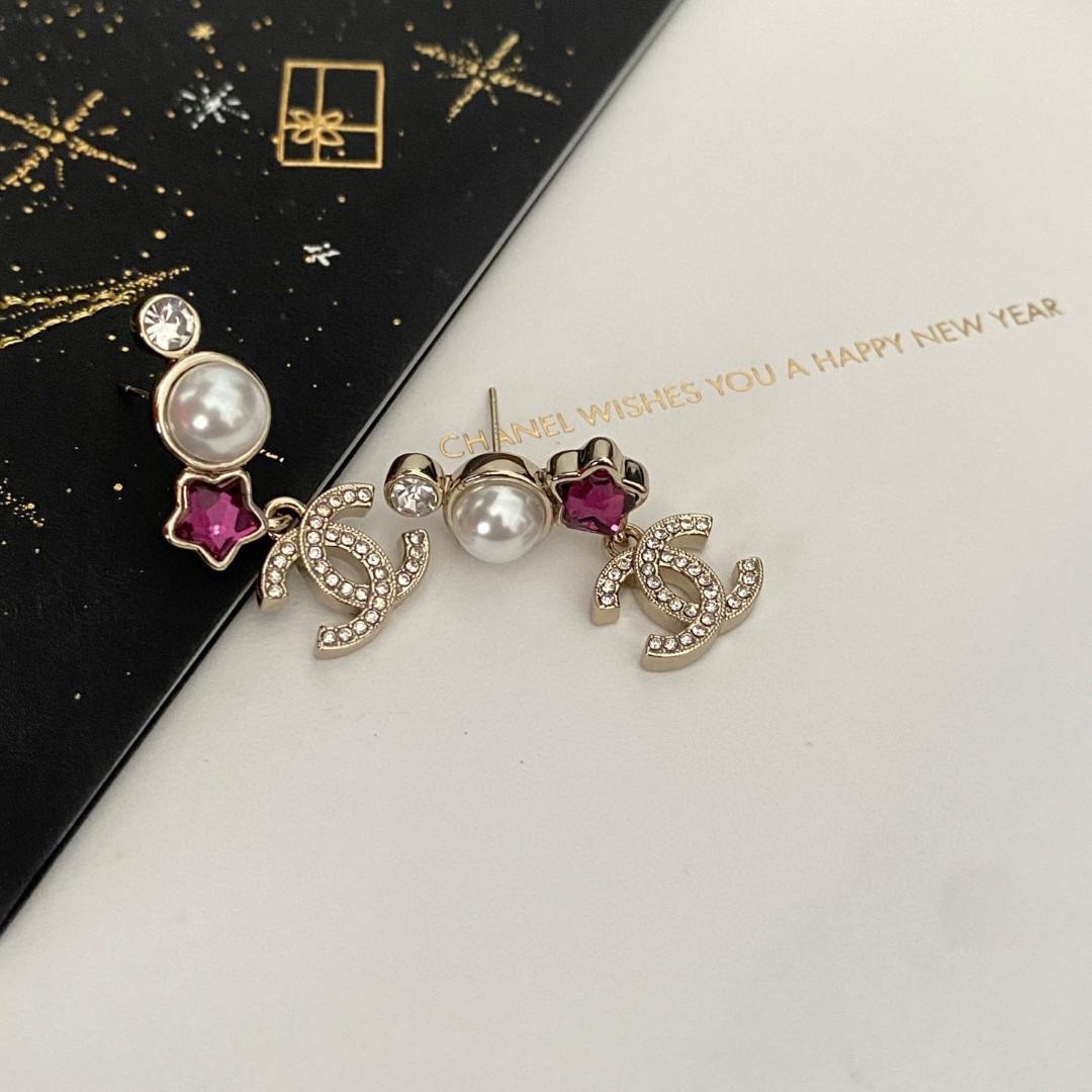 Chanel 高仿珍珠粉鑽雙C耳環 星型寶石甜美造型設計| 12 Chanel 高仿珍珠粉鑽雙C耳環 星型寶石甜美造型設計