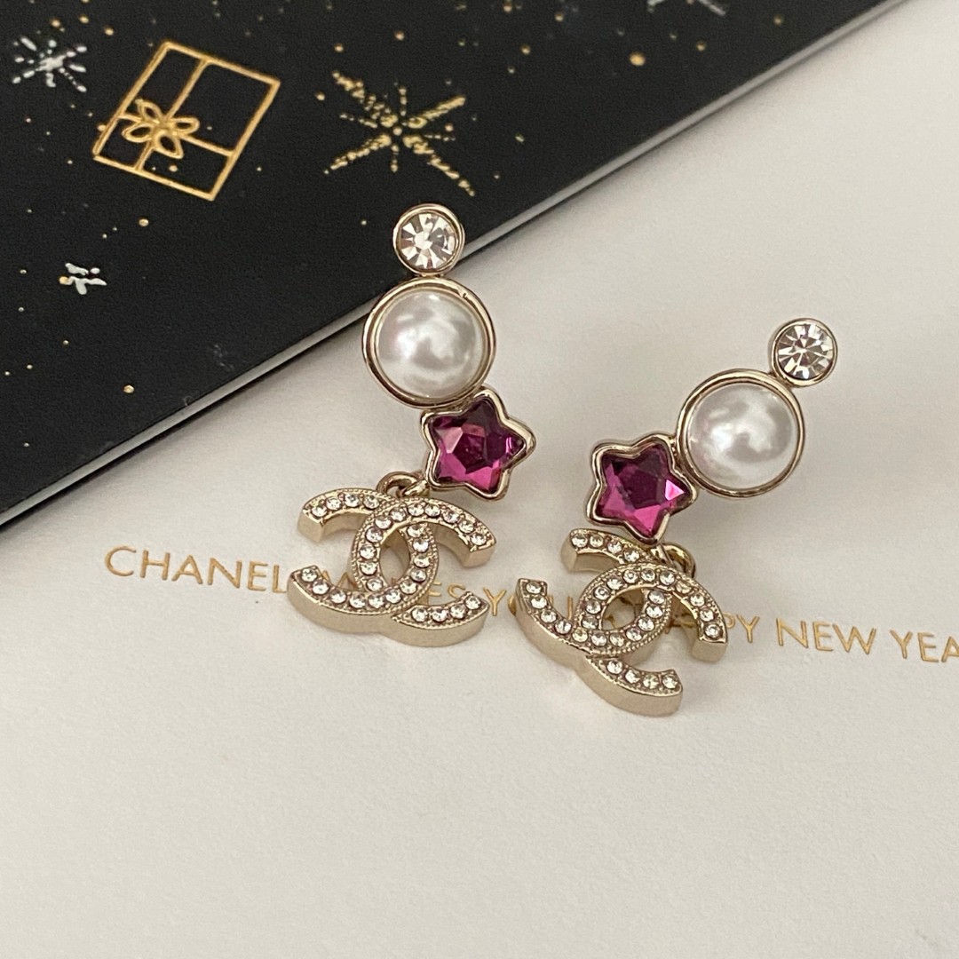 Chanel 高仿珍珠粉鑽雙C耳環 星型寶石甜美造型設計| 7 Chanel 高仿珍珠粉鑽雙C耳環 星型寶石甜美造型設計
