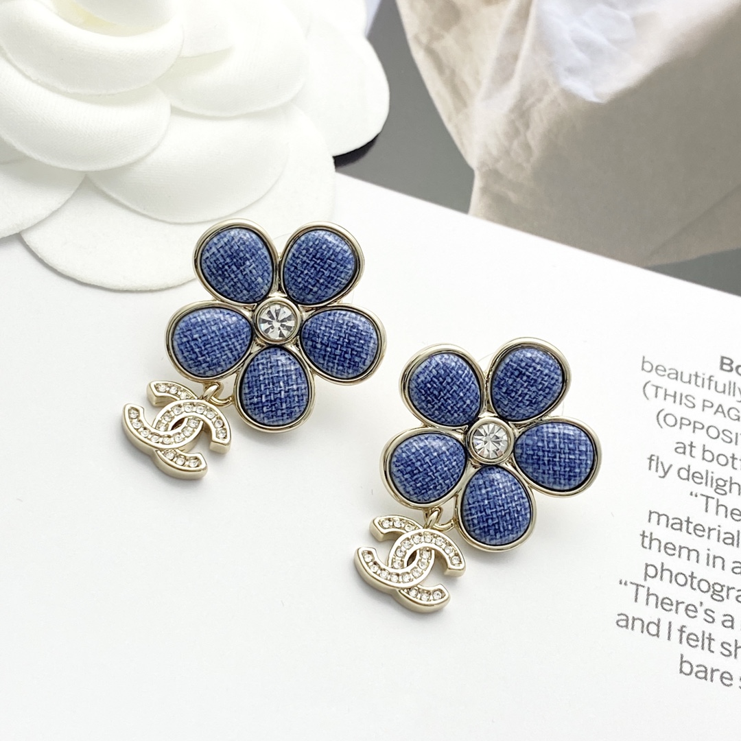 Chanel 高仿藍色花朵耳環 CC LOGO吊飾設計 女款飾品| 7 Chanel 高仿藍色花朵耳環 CC LOGO吊飾設計 女款飾品