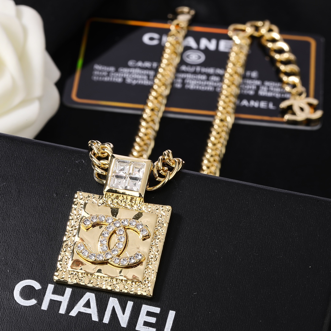Chanel 原單粗鏈條方形墜飾項鍊 雙C晶鑽女款飾品| 9 Chanel 原單粗鏈條方形墜飾項鍊 雙C晶鑽女款飾品