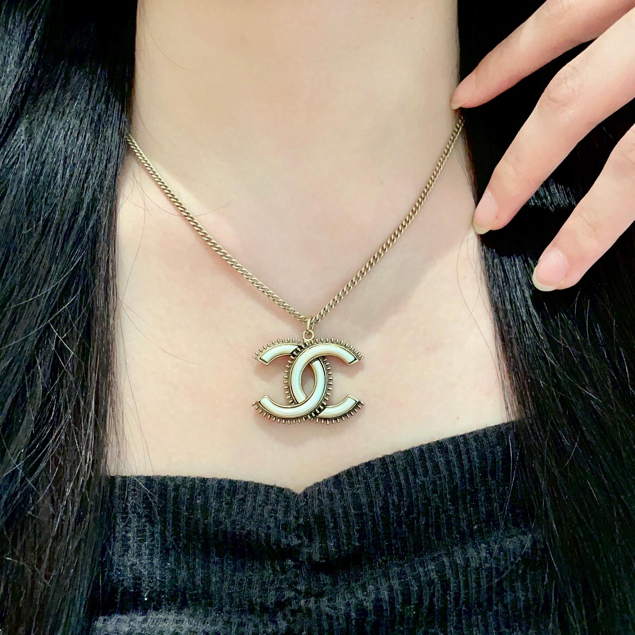 Chanel 原單白邊金雙C項鍊 女士金屬鍊條時尚百搭頸飾