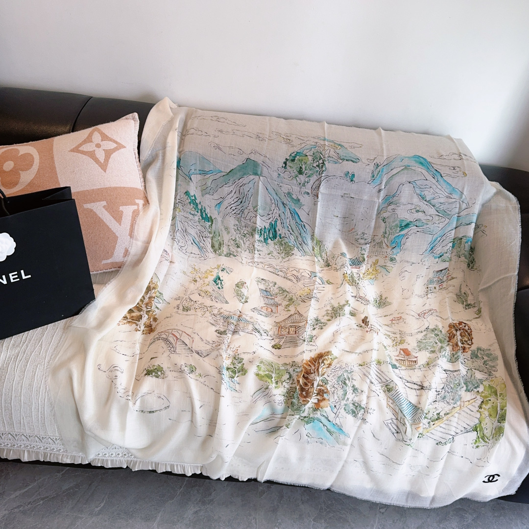 Chanel原單披肩白底花卉圖騰輕柔羊毛圍巾設計款|超A仿原單精品圖片 8 Chanel原單披肩白底花卉圖騰輕柔羊毛圍巾設計款|歐美奢侈品精品推薦